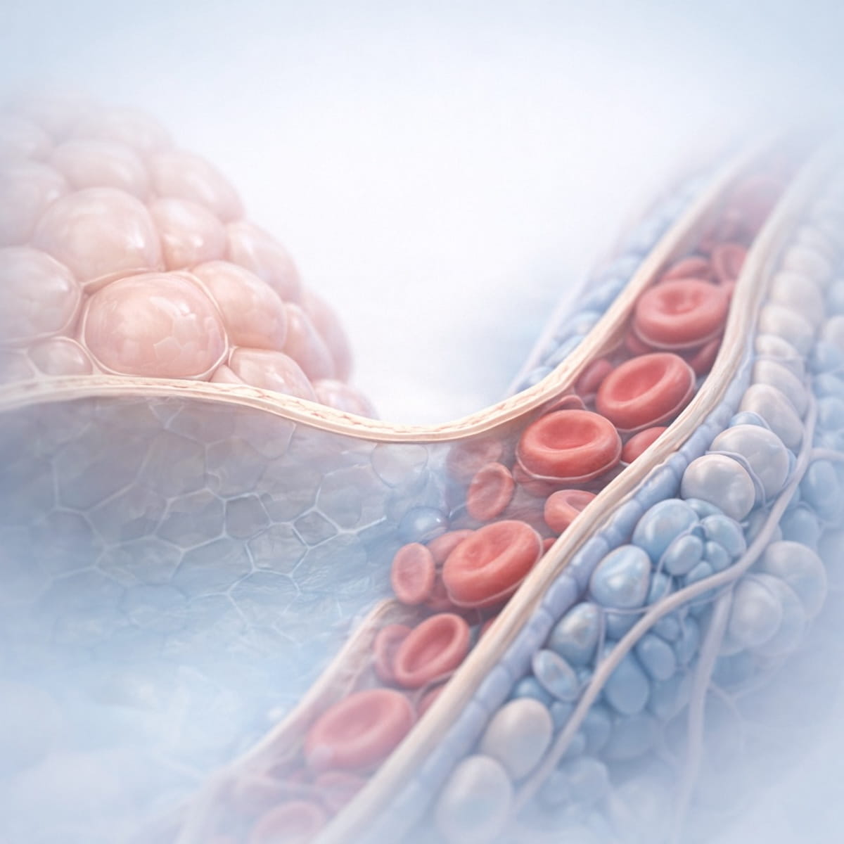 Альвеолярно-капиллярная мембрана между альвеолой и капилляром
