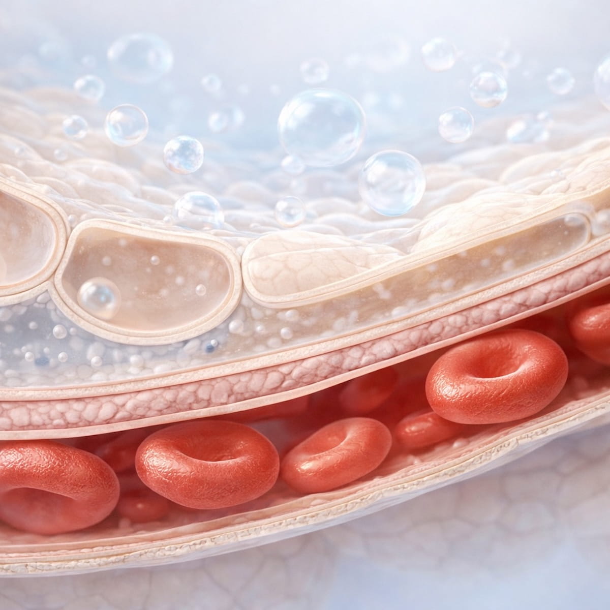 Строение альвеолярно-капиллярной мембраны в увеличении