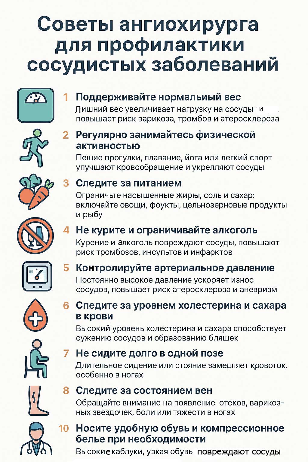 таблица советов ангиохирурга для здоровья сосудов
