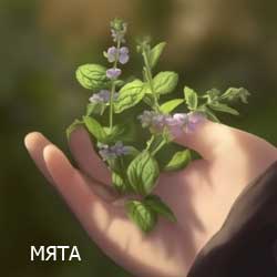 мята перечная на ладони