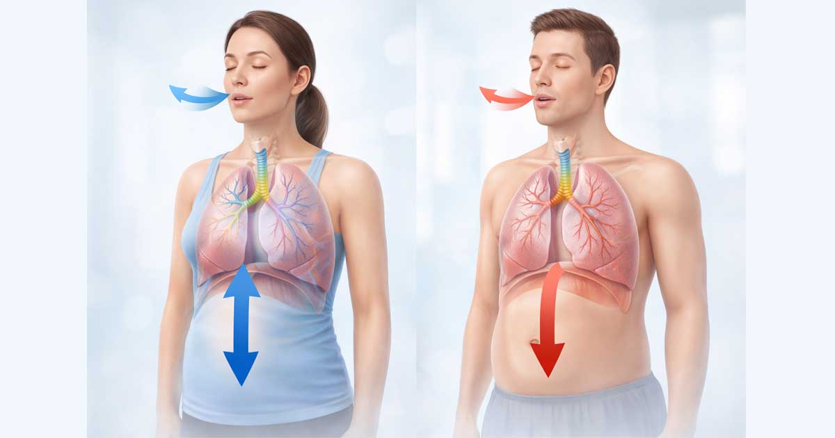 мужчина и женщина выполняют диафрагмальное дыхание