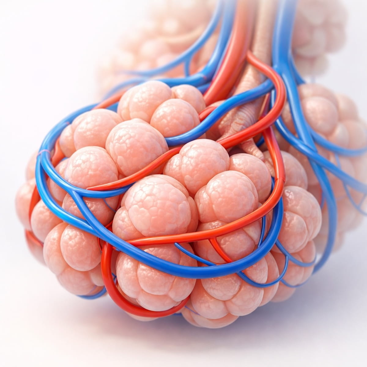 Альвеолы легких и капилляры — место газообмена