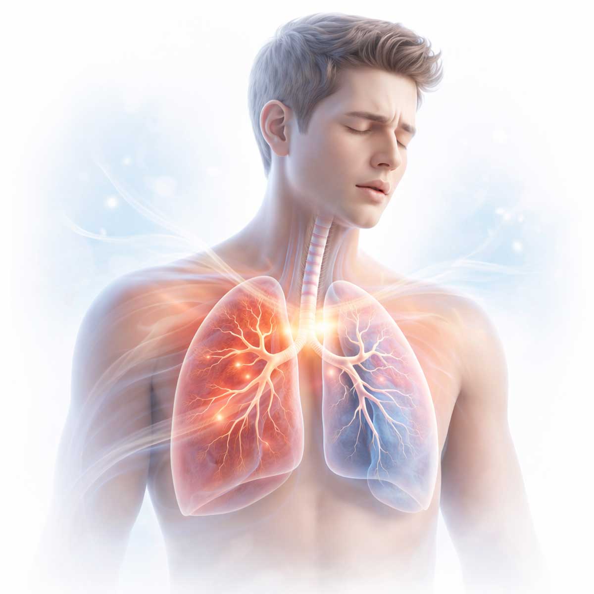 Иллюстрация восстановления легких после болезни, образовательный стиль, мягкие цвета и светлый фон.
