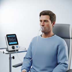 мужчина делает спирометрию