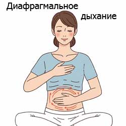 человек выполняет диафрагмальное (брюшное) дыхание сидя