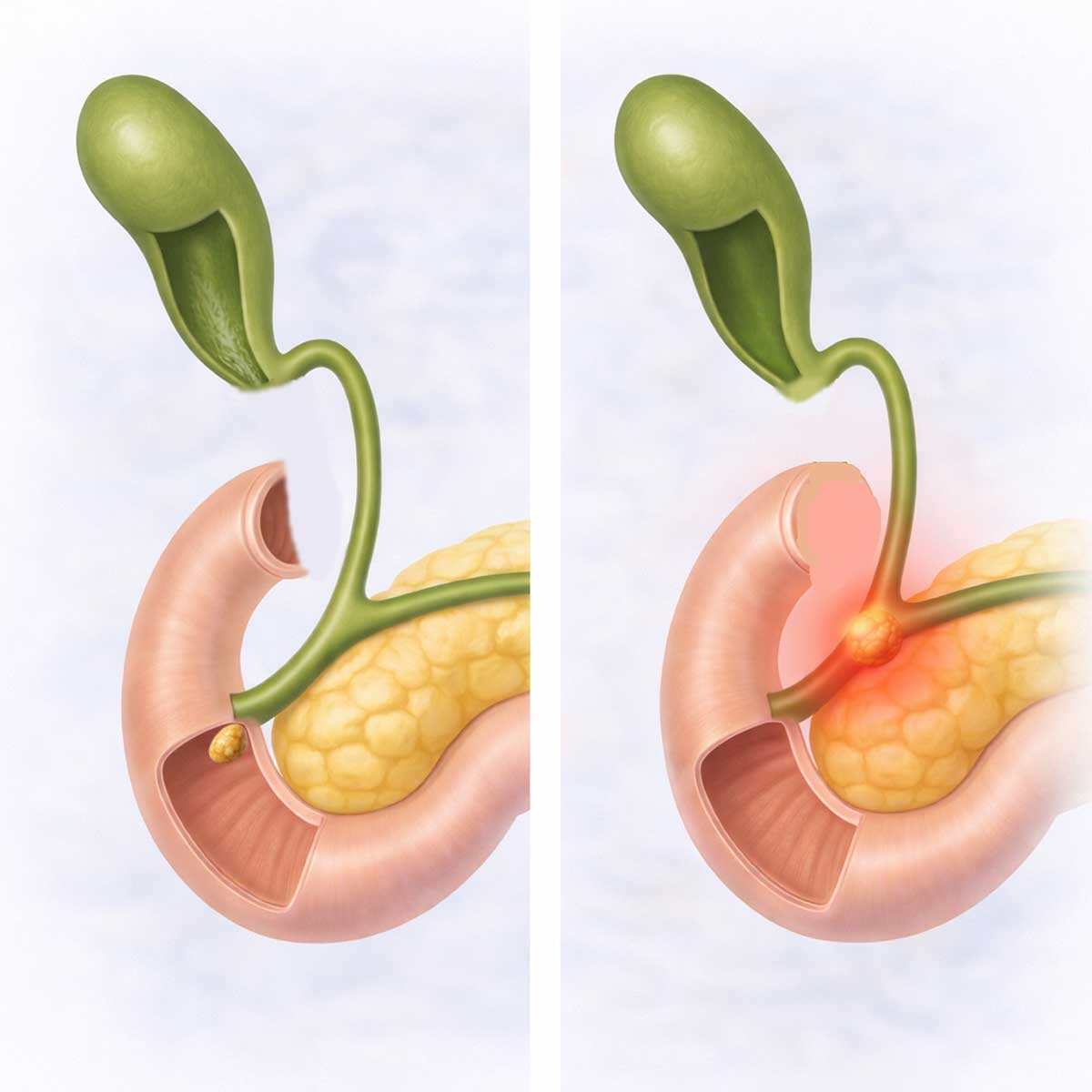 Камень проходит по желчному протоку или застревает