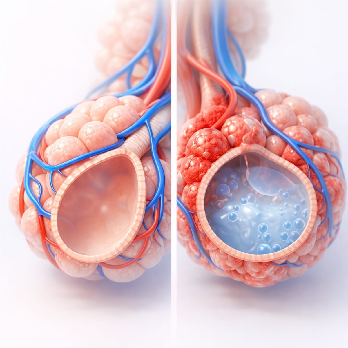 Нарушение газообмена: жидкость и воспаление мешают поступлению кислорода