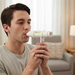 мужчина использует пикфлоуметр