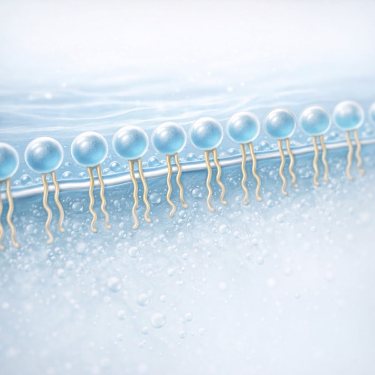 Фосфолипиды легочного сурфактанта на поверхности альвеолы