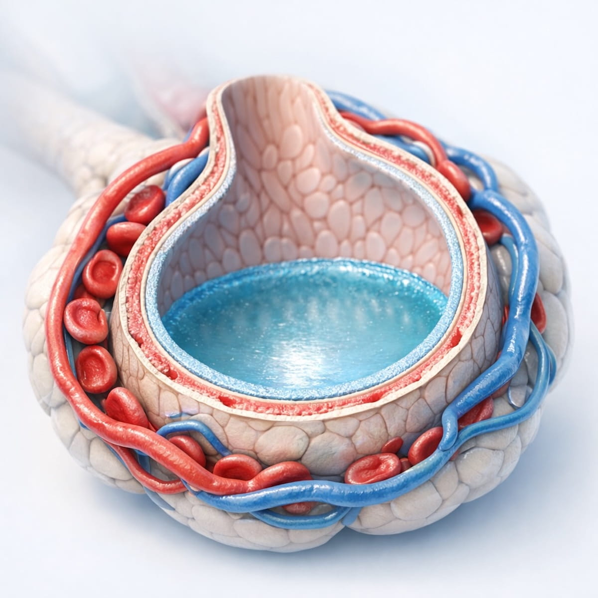 Сурфактант на внутренней поверхности альвеолы легких