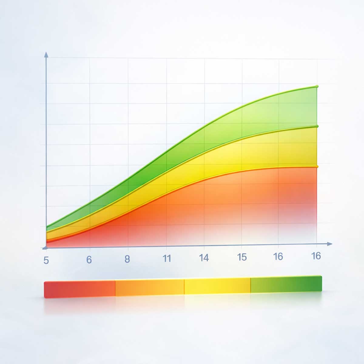 График изменения FEV1 у детей 5–16 лет в зависимости от возраста и роста, демонстрирующий рост объема форсированного выдоха с возрастом.