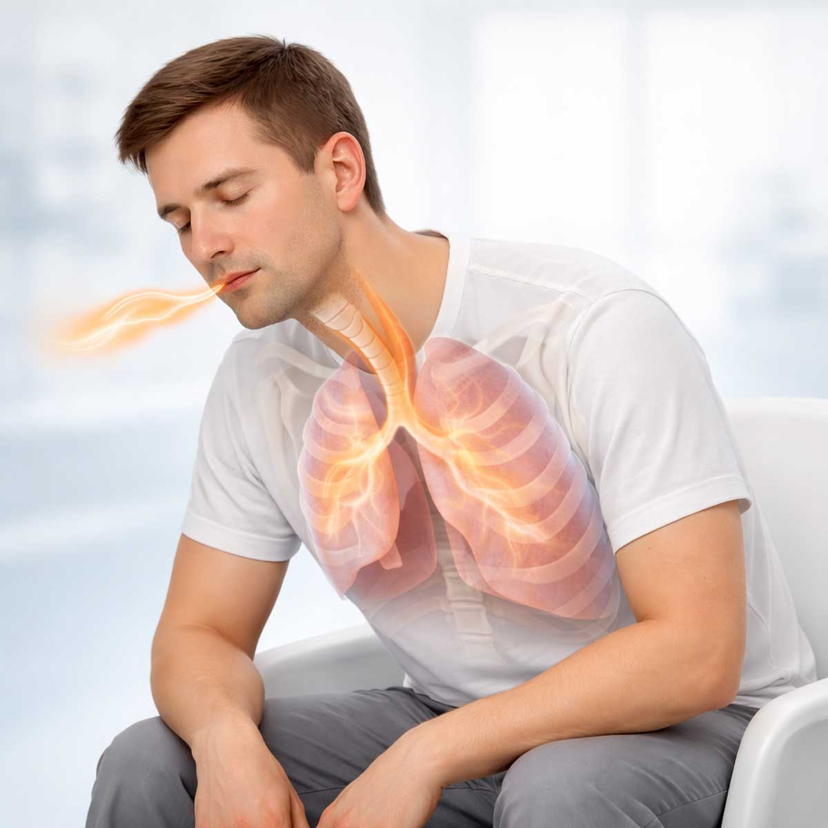 Дыхательное упражнение для легких с наклоном вперед для облегчения дыхания