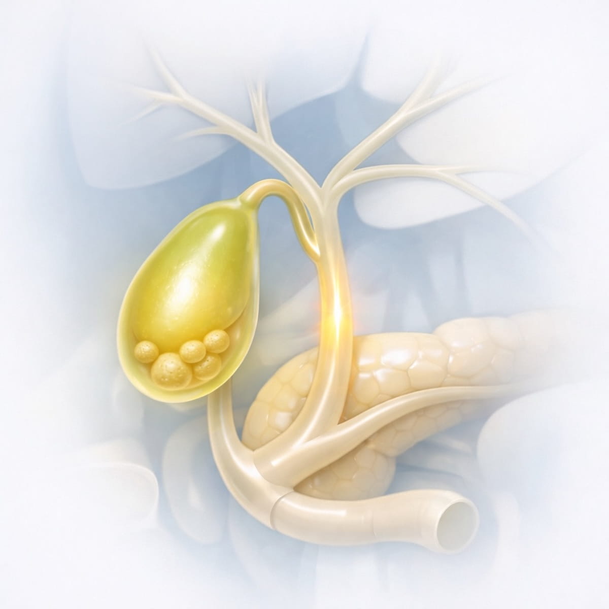 Желчный пузырь и желчные протоки при желчнокаменной болезни, медицинская 3D-иллюстрация